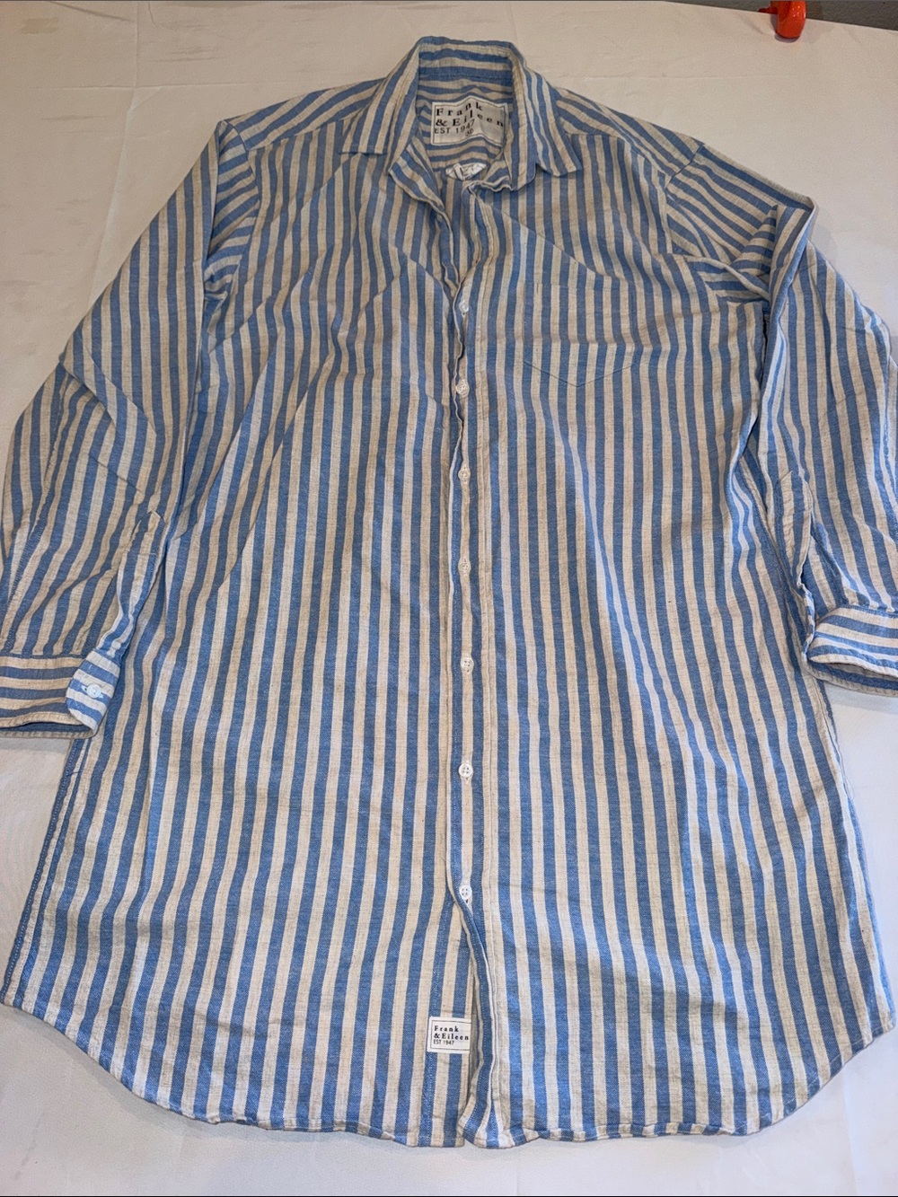 0792 Frank & Eileen Mary vertical strip cotton Shirt Dress SZ M EUC